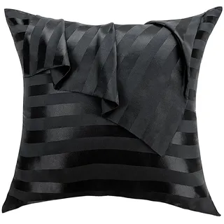 Lirex 2er Set Satin Kissenbezug 40x40cm mit Reißverschluss, Weich wie Seiden Kissenbezüge, Satin Kopfkissenbezug Kissenhülle für Haar und Haut Kommt, Schwarz Streifen
