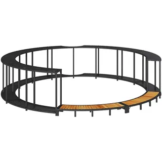 HUAKEHOM Whirlpool-Umrandung mit Stauraum Holztreppe Spa Schwimmbecken Poolumrandung Schwarz Poly Rattan