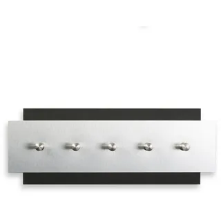 Kreative Feder Schlüsselbrett Designer Schlüsselbrett aus Holz und gebürstetem Aluminium, in modernem Metallic-Look mit 5 Edelstahl-Haken schwarz|silberfarben