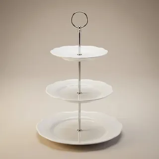 Riyashop 3‐Stufige Etagère Porzellan – 3‐Etagen Servierplatte & Kuchenständer – Buffet Dessert‐ & Cupcake Stand – Party Tablett für Kuchen, Obst & Snacks – Weiß