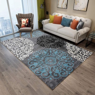 WQ-BBB Teppich Nicht Verblassen weich Rug Teppich groß schalldicht Drawing Rooms Carpet Klassischer Blumendruck grau weiß schwarz blau tepisch 160X230cm