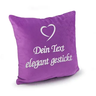 Direkt-Stick.de Kissen mit Namen Bestickt, Dekokissen 40x40 mit Füllung, Kuschelkissen PERSONALISIERT mit Stickerei und Herz gestickt, Kuschelkissen plüsch Geschenk, Geschenkidee (lila)