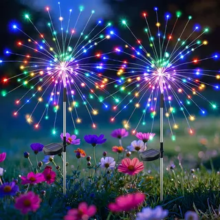 btfarm Solarlampen für außen, 2 Stück 120 LED Solarstecker Garten 8 Modi | Wetterfest Gartendeko Pusteblume Solarleuchten für Außen Garten Balkon Terrasse Blumenkästen Hof Deko (Farbig)