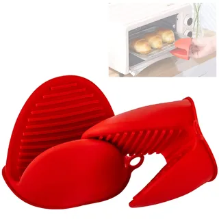 WUBAYI 1 Paar Silikon Ofenhandschuhe Verdicken, Mini-Ofenhandschuh Anti-Rutsch Hitzebeständige Silikon Topflappen, Mini Ofen Mitts, wasserdichte Topfhandschuhe zum Backen Kochen BBQ Grillen (Red)