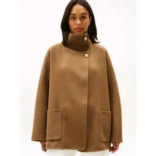 Tommy Hilfiger Damen, Mantel WOOL FUNNEL Coat mit Trichterkragen, Braun nordic taupe, L/XL, - XL