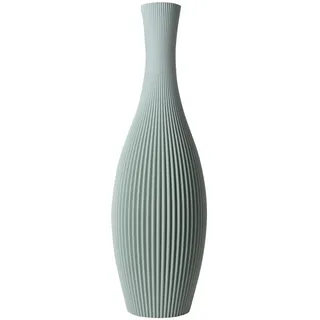 Slimprint Bodenvase Stella, Salbeigrün, 18,8 x 60 cm, Hohe Dekovase für Pampasgras mit Modern Streifendesign, Recycelter Biokunststoff