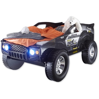 JEEP Autobett mit LED-Beleuchtung 90 x 200 cm - Aufregendes & hohes SUV Auto Kinderbett für kleine Rennfahrer in Schwarz - 127 x 96 x 219 cm (B/H/T)