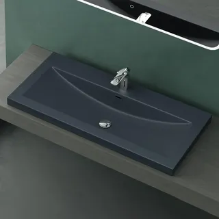 Mai & Mai Waschbecken 100cm Einbauwaschbecken Mineralguss matt Anthrazit | Waschschale Waschtisch Rechteckig 1 Armaturenloch Überlauf-Funktion Colossum01