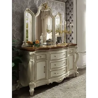 JVmoebel Sideboard Barocke Anrichte mit Spiegel in Handarbeit aus robustem Holz (2 St), Made in Europa beige