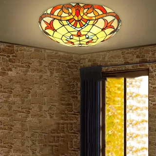 AoLa Retro Deckenleuchte Tiffany Stil, E27 Vintage Deckenlampe Barock mit Rund Bunt Glas Lampenschirm Tiffany Lampe Mediterrane Pastoral Wohnzimmerleuchte Deko Lampe für Wohnzimmer Schlafzimmer,50CM