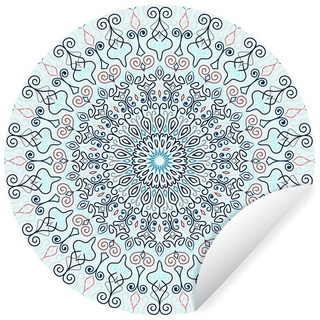 MuchoWow Wandsticker Bohème - Blau - Mandala - Hippie - Flora (1 St), Runde Aufkleber für Kinderzimmer, Babyzimmer, Einteilig, Selbstklebend bunt 100 cm x 100 cm x 0.1 cm