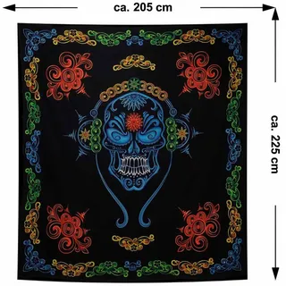 KUNST UND MAGIE Wandteppich Wandbehang Totenschädel Dekotuch La Catrina Sugar Skull Totenkopf XL bunt