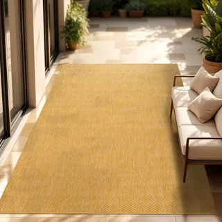 Paco Home Outdoor Teppich, Wetterfest Pflegeleicht Küchenteppich Ideal für Terrasse Balkon Garten, Flachgewebe Sisaloptik Modern Einfarbig meliert, 240x340 cm Rechteckig, Gelb