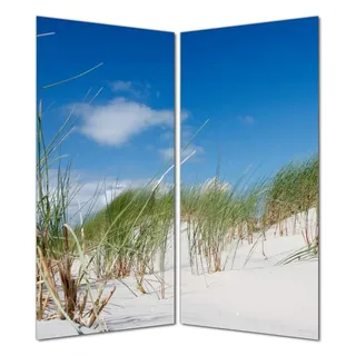 Wallario selbstklebende Duschrückwand 180 x 180 cm mit Motiv Düne am Strand unter blauem Himmel - Wandverkleidung mit Hochglanzlaminat in Glasoptik - Blau