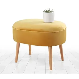 Atelier Del Sofa Stilvoller gelber Pouf, 63 x 47 x 44 cm | 100% Samt, 6 cm orthopädischer Schaumstoffkern, Holzbeine | Perfekt für Boho- und skandinavische Einrichtung