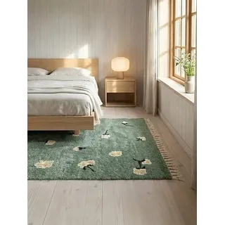 RugVista Linnea, Kinderteppich, Shaggy/Handloom, 200 x 300 cm, Rechteckig, Niedriger Stapel, Wohnzimmer, Kinderzimmer, Schlafzimmer, Nur chemische Reinigung, Ohne gefährliche Chemikalien, Grün