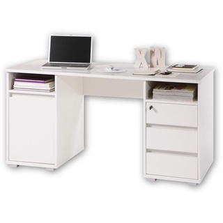 PRIMUS 2 Schreibtisch mit Schubladen, Weiß - Bürotisch Computertisch fürs Homeoffice mit Stauraum und offenen Ablagefächern - 145 x 74 x 65 cm (B/H/T)