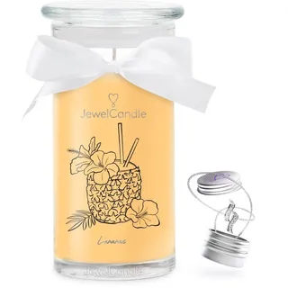 JuwelKerze L'ananas Halskette Silber - Schmuckkerze 80 Std - große Duftkerze im Glas mit fruchtigem Duft - Kerze mit Schmuck - Geschenke für Frauen