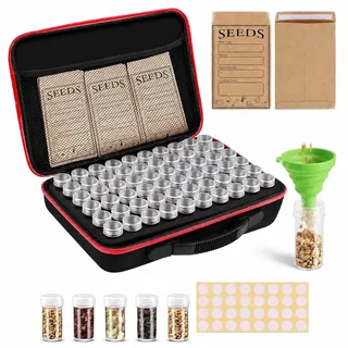 Rigute 60 Slots Saatgut Aufbewahrungsbox, Samen Organizer,Seed Storage Organizer mit Etiketten Aufklebern und Trichter für Kräuter Samen, Gemüse Samen,Fallfest,Sonnenschutz