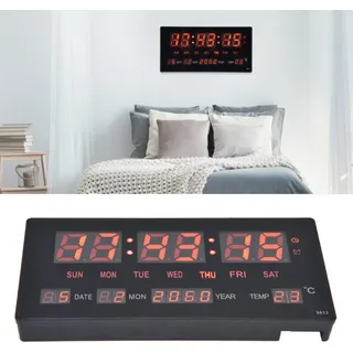 Digitale Led-wanduhr Mit Kalender, Aluminiummodell, 27,5 X 13,6 X 2,7 Cm, Schwarz