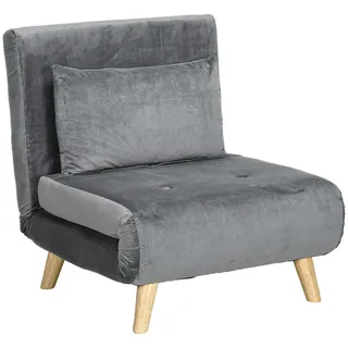 MODFU Schlafsessel Klappsessel mit Bettfunktion 79x72x78 cm Grau ohne Armlehnen mit 6fach verstellbarer Rückenlehne inkl Kissen Stahlrahmen