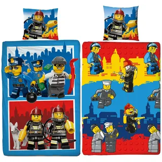 Lego City Kinder-Bettwäsche Classic Crew 135 x 200 cm + 80 x 80 cm 100% Baumwolle Renforcé-Linon-Qualität Polizei Feuerwehr Undercover mit Reißverschluss deutsche Größe