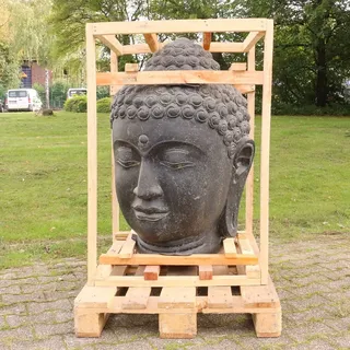 Oriental Galerie Buddha Kopf Figur Skulptur Stein Lavasand Bali Steinfigur Gartenfigur Buddhakopf Garten Deko 100 cm