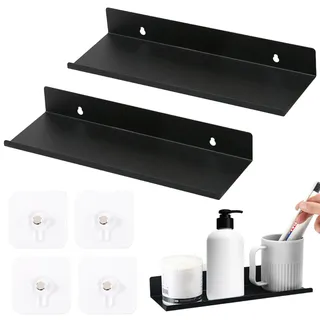 DHSWNNG 2 Stück Kleines Wandregal, Selbstklebend Bilderleiste Schwarz Wandboard Schweberegal Ohne Bohren Bücherregal Wand für Küche Wohnzimmer Büro Zuhause (20x8.5x5cm)