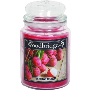 Woodbridge Duftkerze im Glas mit Deckel | Oriental Lychee | Duftkerze Fruchtig | Kerzen Lange Brenndauer (130h) | Duftkerze groß | Kerzen Rot (565g)