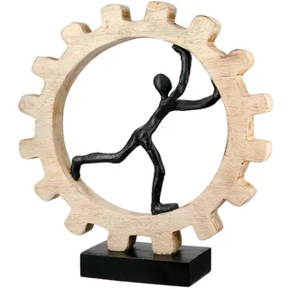 Casablanca Skulptur Zahnrad, Deko Figur Naturfarben, Metall u. Mangoholz Statue Wohnzimmer, Büro Dekoration H. 36 cm x B. 35 cm - Geschenk Moderne Skulpturen, Metallarbeiter, Metallarbeit, Zahnrad