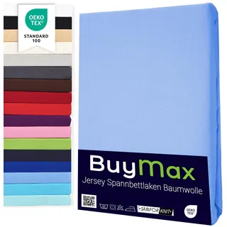 Buymax Spannbettlaken 70x140cm Doppelpack 100% Baumwolle Kinderbett Spannbetttuch Baby Bettlaken Jersey, Matratzenhöhe bis 15 cm, Farbe Hellblau