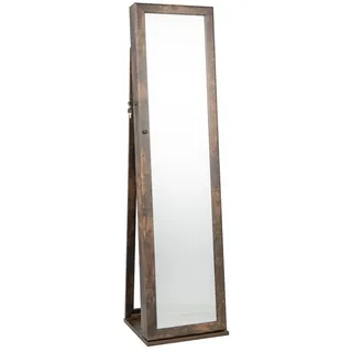 KOMFOTTEU Schmuckschrank Schmuckregal mit Ganzkörperspiegel,157,5x38x38cm braun