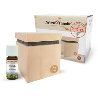 Zirben Familie - bekannt aus dem Fachhandel & der Hotellerie • ZirbenWürfel Premium Edition • Natürlicher Aroma Diffuser • Set mit ZirbenÖl (10ml) • einzigartiger Zirbenduft