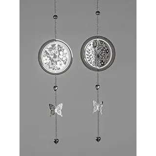 formano Dekohänger Hängedeko Schmetterlinge 2er Set Edelstahl 62 cm, ganzjährige Fensterdeko silberfarben 15 cm x 62 cm