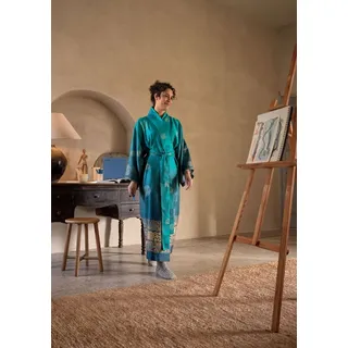Bassetti Kimono PALLAVICINO, midi, Baumwolle, Gürtel, aus Baumwollsatin mit Bindegürtel blau S-M