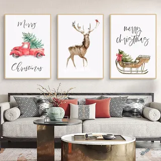 Viusneun 3er Weihnachts Poster Set, Frohe Weihnachten Wandbilder Premium Leinwandbilder Kunstdruck Poster Aesthetic Wandposter für Weihnachts Ohne Rahmen (50 x 70 cm)