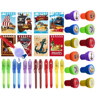 Piraten Deko Kindergeburtstag,Piratenschatz Geburtstag Party Mitgebsel,Pirate Give Aways,Kindergeburtstag Gastgeschenke,12uv Stift 12Notizblöcke 12stempel Adventskalender Halloween Kleine Geschenke