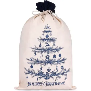 BRUBAKER Aufbewahrungstasche Weihnachtssack Tannenbaum Blau - 80 cm Geschenksack Weihnachten (Weihnachtsbaum geschmückt, 2-tlg., Nikolaussack), Sack Baumwolle mit Kordel zum Verpacken von Geschenken blau
