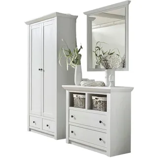 Furn.Design Garderobe, Weiß, Holzwerkstoff, Metall, Nachbildung, Uni, 5 Fächer, 4 Schubladen, 220x206x45 cm, Garderobe, Garderoben-Set & Garderoben-Serien, Garderoben-Sets