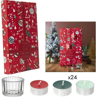 Festlicher Adventskalender mit 24 Duftkerzen – Adventskalender mit Kerzen – Weihnachts-Adventskalender mit Kerzen – Countdown-Kalender - Rot - Rot