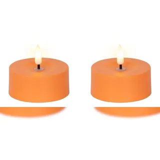 Lumineo Solar LED Teelicht Outdoor 7x3cm Kunststoff Outdoorkerzen Flammenlose Teelichtkerzen flackernde Flamme Tischkerzen Dekokerzen Kerzen Orange Warmweiß