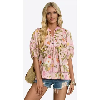 Imily Bela Kurzarmbluse Damen Babydoll Tops mit Blumenmuster (Packung, 1-tlg., 1per-Pack) mit V-Ausschnitt rosa L(40)