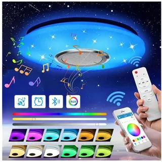 LETGOSPT Deckenleuchte LED Deckenlampe, mit Bluetooth Lautsprecher, RGB, Fernbedienung, APP, LED fest integriert, RGB, Tageslichtweiß, LED Deckenleuchte,Ø 30cm,für Badezimmer Schlafzimmer Wohnzimmer