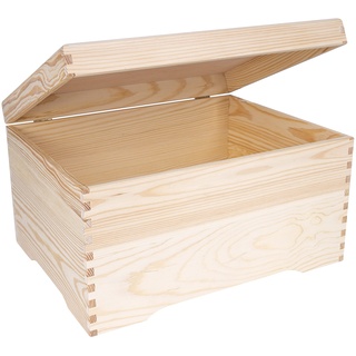 Creative Deco XXL Große Holztruhe Holzkiste mit Deckel | 40 x 30,5 x 24 cm | Erinnerungsbox Holzbox Aufbewahrungsbox Spielzeugkiste Unlackiert Kasten | Ideal für Wertsachen, Spielzeuge und Werkzeuge
