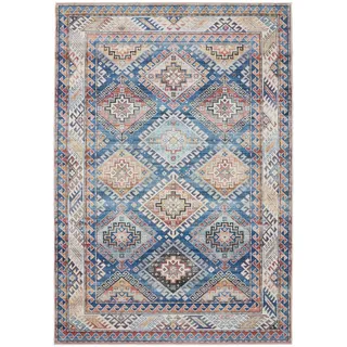 benuta Vintage-Teppich, Blau, Kunststoff, Vintage, Rechteckig, 140x200 cm Oeko-Tex® Standard 100, in verschiedenen Größen erhältlich, rutschfeste Unterfläche, waschbar, Teppiche - Böden, Teppiche, Vintage-Teppiche