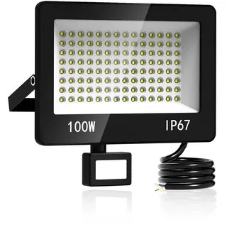 HAPYLUMI LED Strahler Mit Bewegungsmelder Außen, 100W 10000LM LED Scheinwerfer 220-240V, 6500K Kaltweiß Aussenstrahler Fluter, IP67 Wasserdicht Außenlampe für Garage Einfahrt Garten Hof