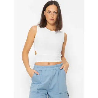 SASSYCLASSY T-Shirt Kurzes Top mit Cut-Out für Damen Geripptes Top aus Viskose mit Rundhalsausschnitt in Schwarz Weiss schwarz L
