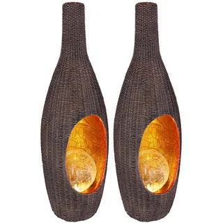 Solarleuchte Gartendeko für Außen Deko Design Solarleuchte Rattan-Optik goldfarben mit Glaskugel, Crackle braun, LED warmweiß, LxH 14,3x45,5 cm, 2er Set