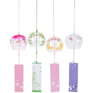 Yardwe Glas Windspiel 4Er Set Japanische Handbemalte Windglocken Für Balkon Garten Deko 15.7 X 3.1 Zoll Fensterhängedekor Mit Zartem Klang Für Entspannung Und Außenbereich