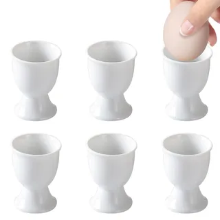 EVDZNA Eierbecher Set aus Porzellan, 6er Porzellan Eierbecher Set, 5,2 x 7cm Runde Eierbecher, Eierhalter Stapelbar, Eierständer Eierschale, Eierbecher für Mittags und Abendbuffets, Weiß